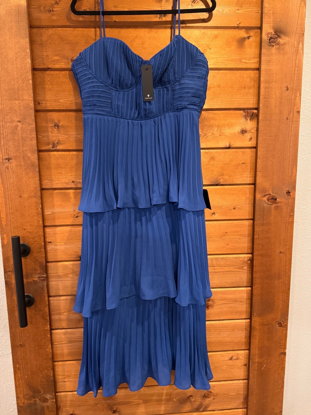 NWT Lulu's Cascading Crush Cobalt Blue Tiered Bustier Midi Dress